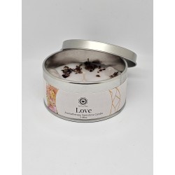 Bougie énergétique Quartz rose et fleur de rose – Amour et harmonie émotionnelle