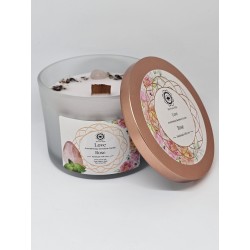 Bougie énergétique Quartz rose et fleur de rose – Amour et harmonie émotionnelle