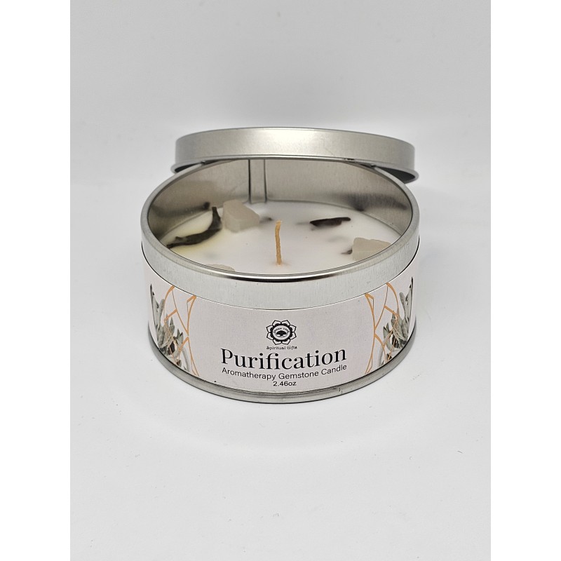 Bougie énergétique Sélénite et sauge blanche – Purification et harmonie