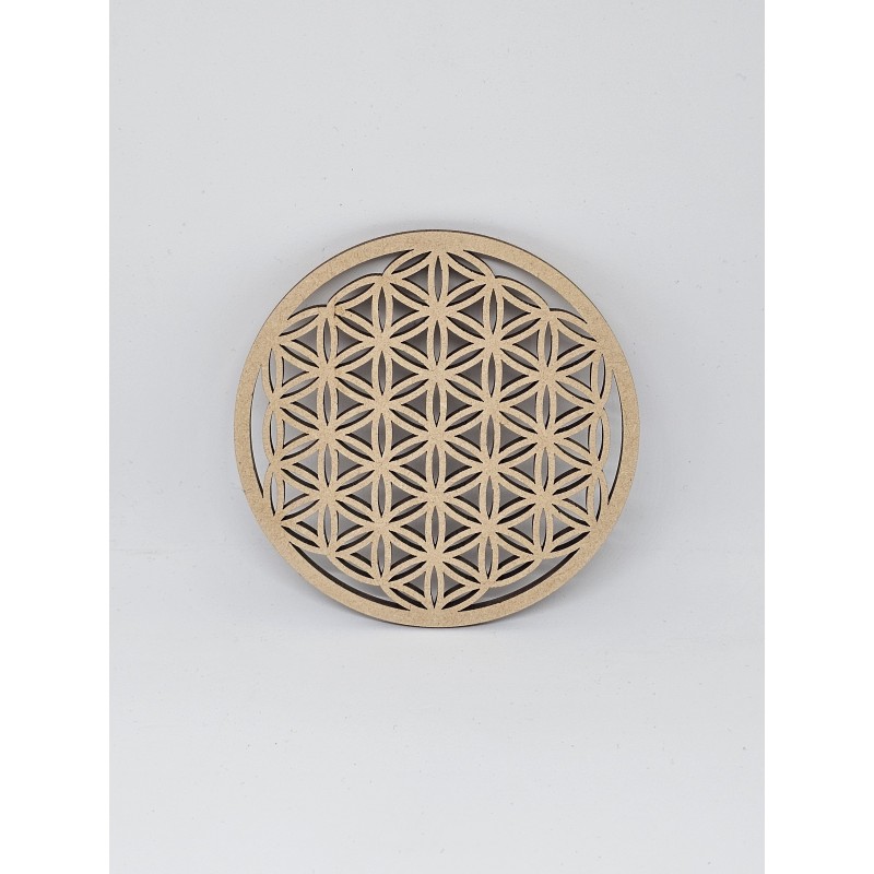 Plaque en bois sculpté Fleur de Vie – Harmonie et énergie sacrée