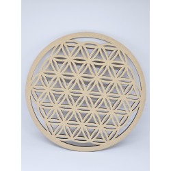 Plaque en bois sculpté Fleur de Vie – Harmonie et énergie sacrée