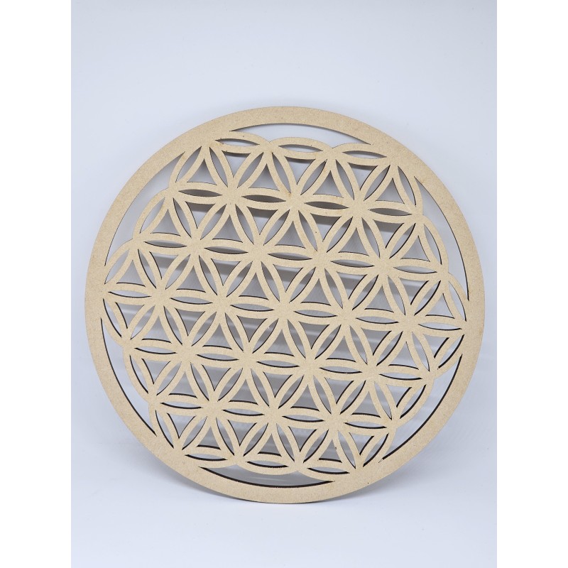Plaque en bois sculpté Fleur de Vie – Harmonie et énergie sacrée
