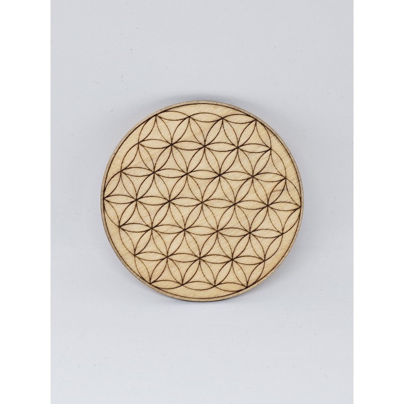 Plaque en bois sculpté Fleur de Vie – Harmonie et énergie sacrée