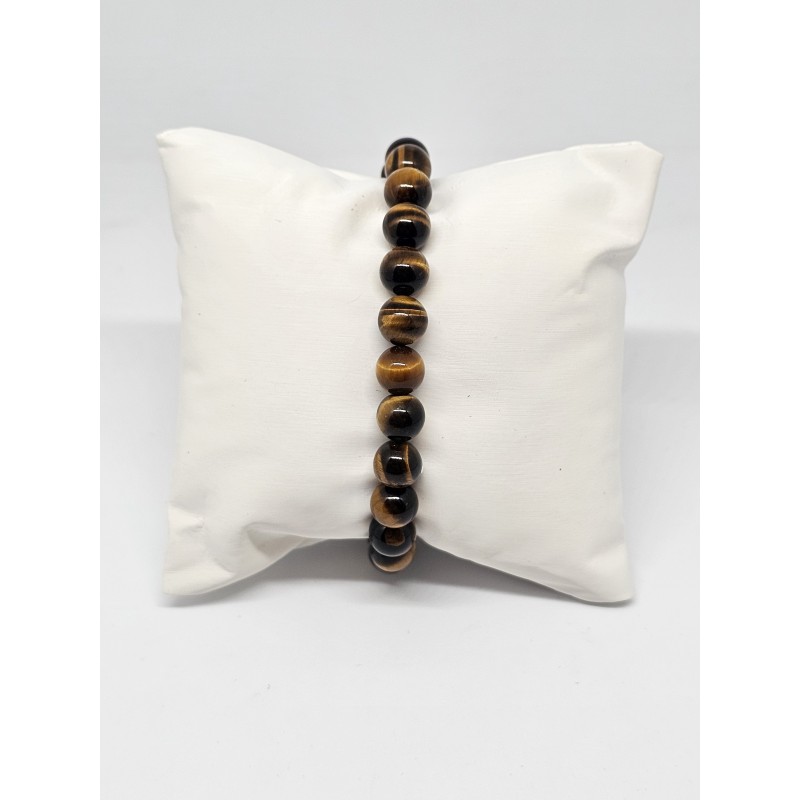 Bracelet boule 8mm Œil de tigre – Protection, courage et chakra du plexus solaire